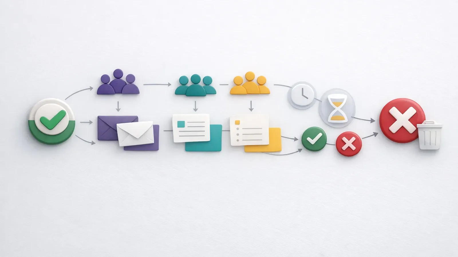 Secuencia de email marketing que conecta consentimiento, bienvenida, seguimiento y preferencias.