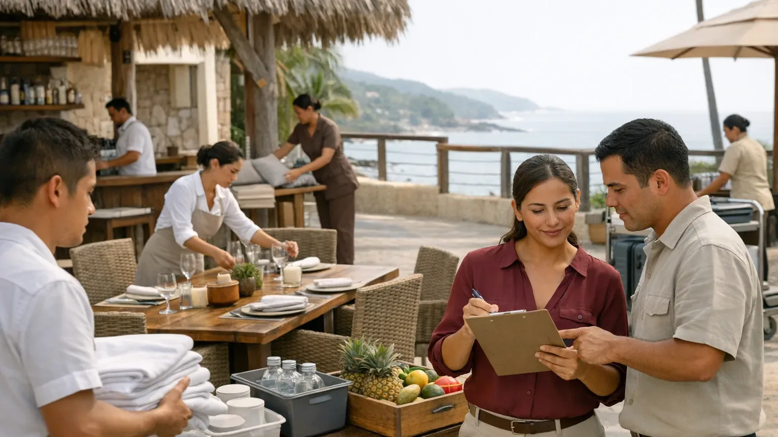 Actividad empresarial representativa de turismo, costa y hospitalidad en México.